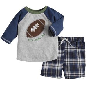 Mud Pie Baby Football Shorts Tee Set 12-18 Months Game Day New Outfit Boys